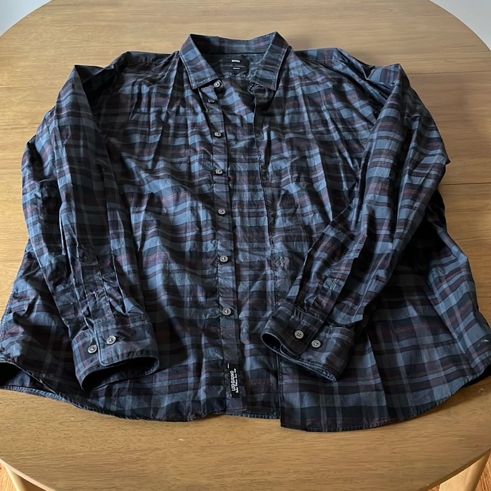 Hugo Boss, Dress Shirt, Burgundy/Black/Gray Slim Fit 3XL